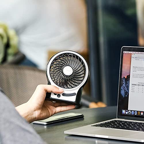EasyAcc Desk Fan Battery, USB Fan Battery Portable Mini Fan with Side Light 2600 Battery 3 Speeds Table Fan Battery Fan Travel, Home, Outdoor, Office, Camping