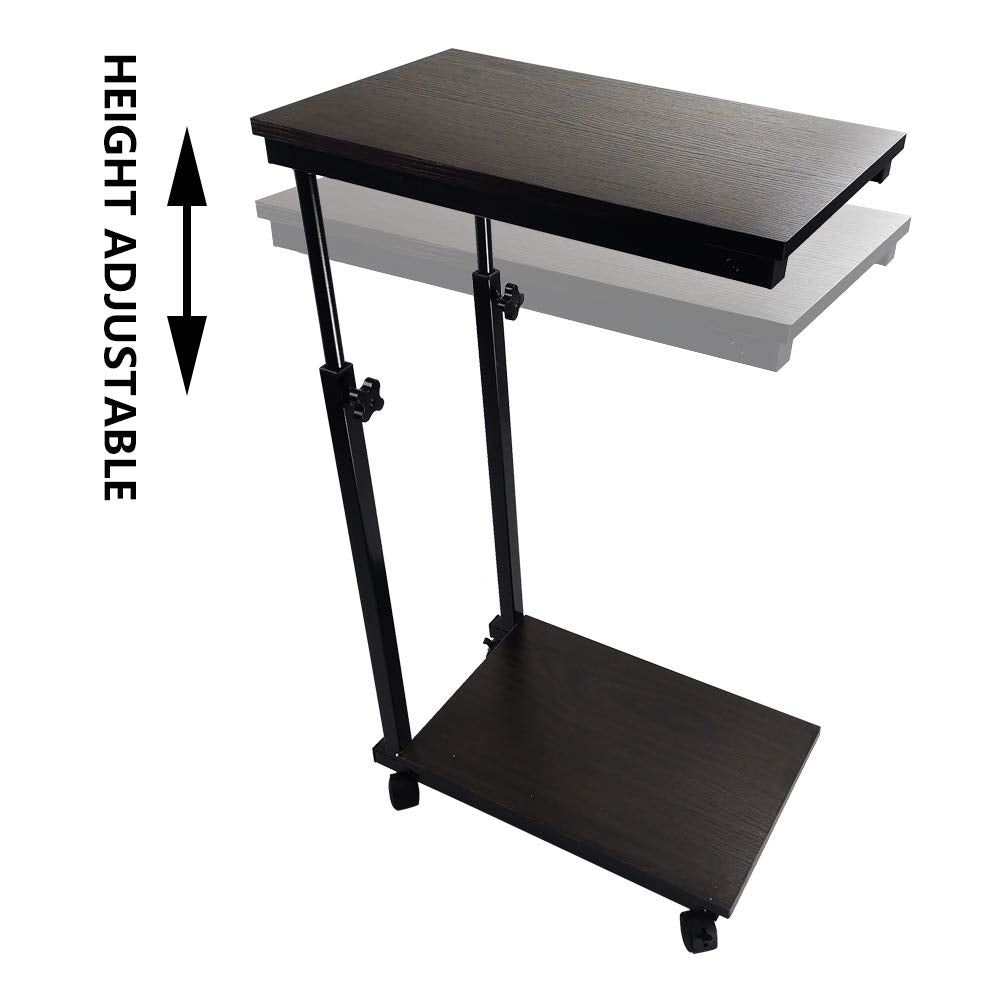 KKTONER Side Table Sofa Table Height Adjustable Bedside Table Coffee Table with Wheels Walnut Effect