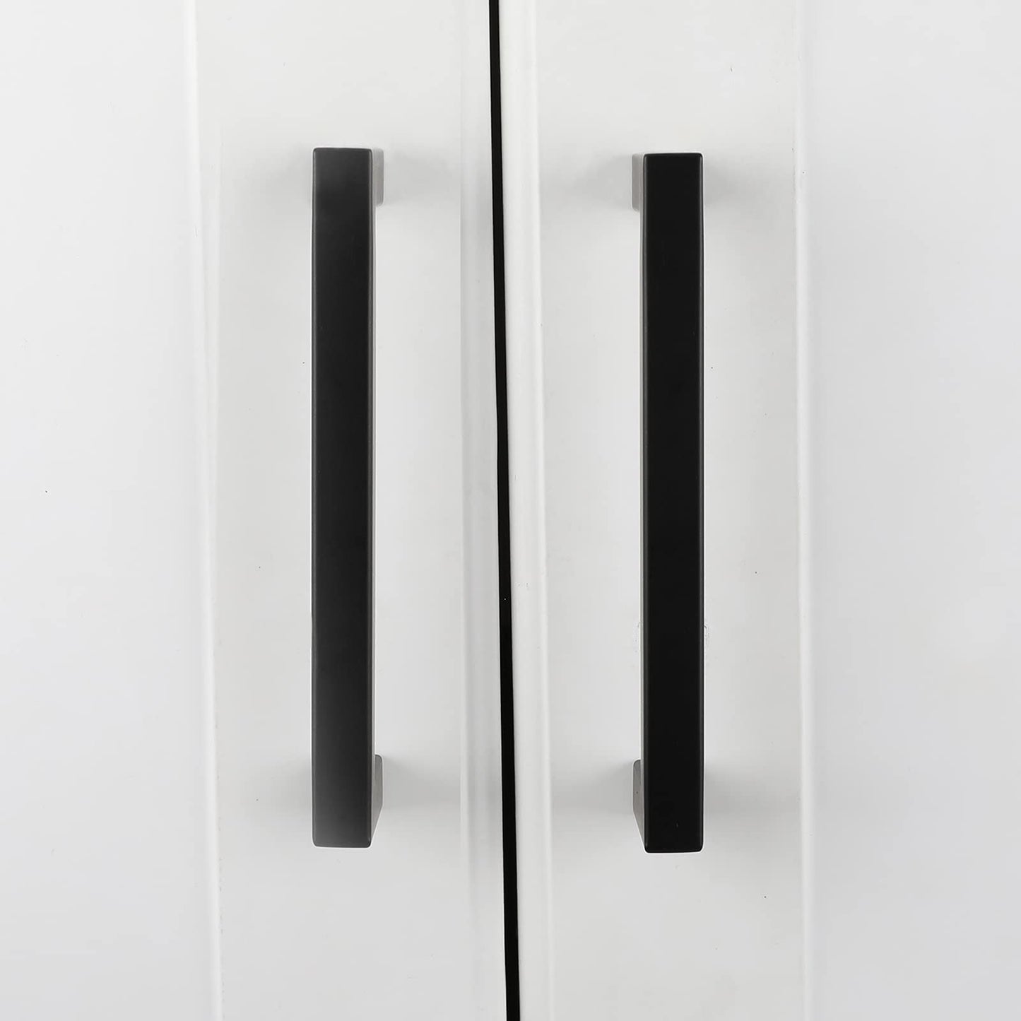 goldenwarm 25pcs Furniture Handles Stainless Steel Bar Handle Pulls Black 128mm Hole Center Kitchen Drawer Pulls Cabinet Handles Square Handle