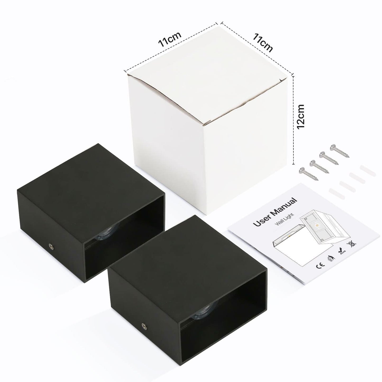 Lureshine Wall Light LED Indoor 2 Pack, 10x10x5cm Up and Down Wall Lamp, Aluminum Die-cast Wall Light 10w Black, 3000K Warm White, for Living Room Garage