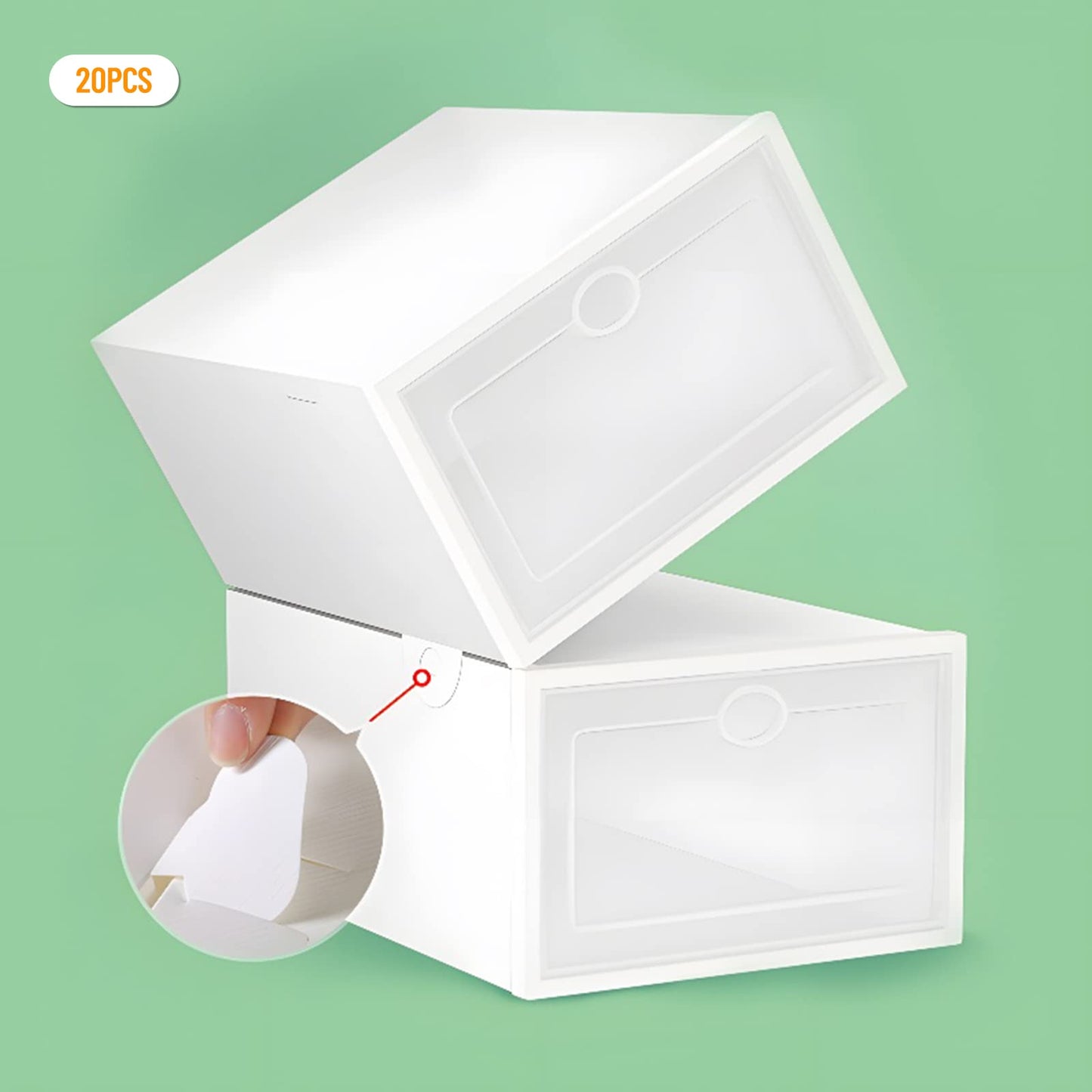 SABUIDDS Large Shoe Box 20-pack Clear Shoe Boxes Storage with Lid Plastic Shoe Organizer for Flat Shoes, High Heels, Sneakers, and Slippers, White
