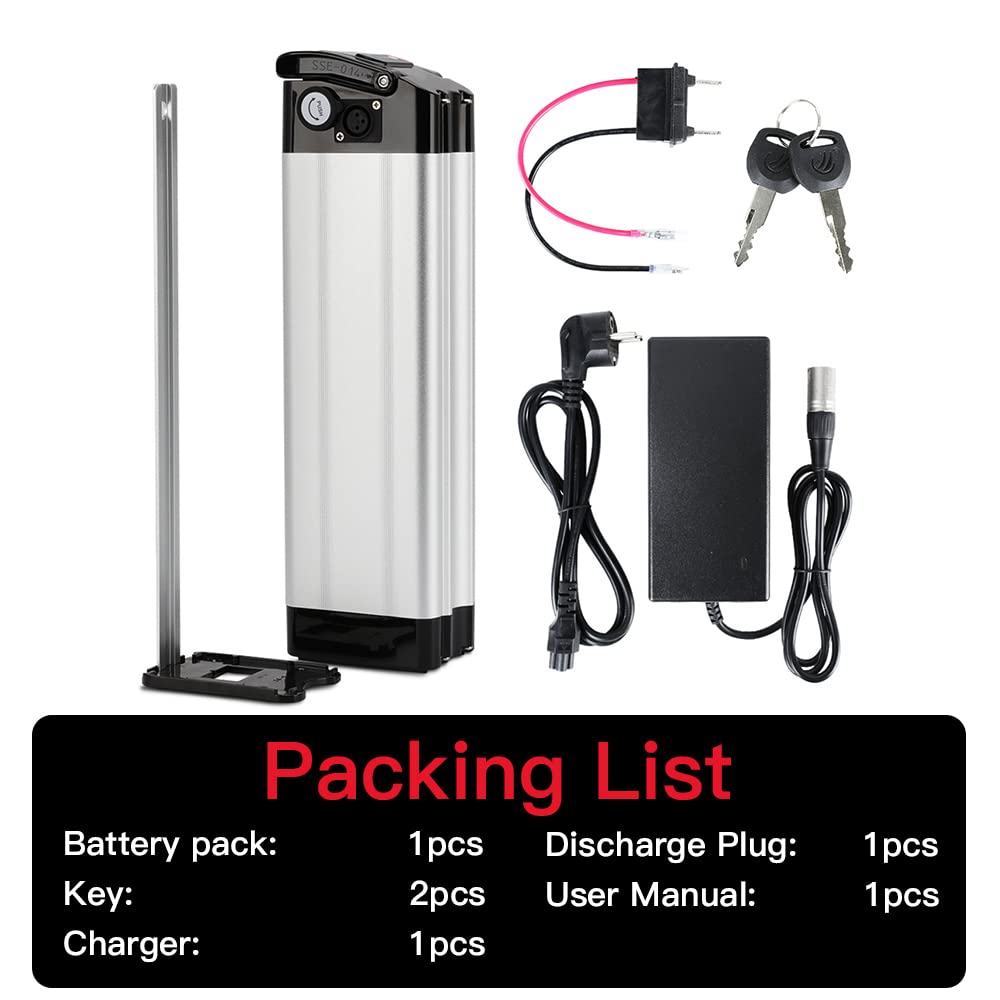 SEASON E-Bike Pedelec Battery Silverfish 36V 10.4Ah 385Wh, compatible with 36V 250W/350W/500W motors, for MiFa Rex Prophete Aldi Bike, compatible with Phylion/XH370-10J, Zhenlong/ZL1010-F.