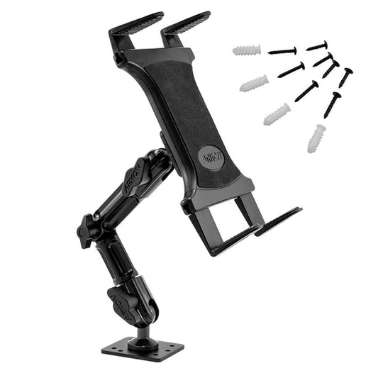 ARKON Heavy Duty Tablet Mount with Adjustable Arm for Tabletops, Cars, Vehicles, Walls, compatible with Apple iPads and Samsung Tablets.