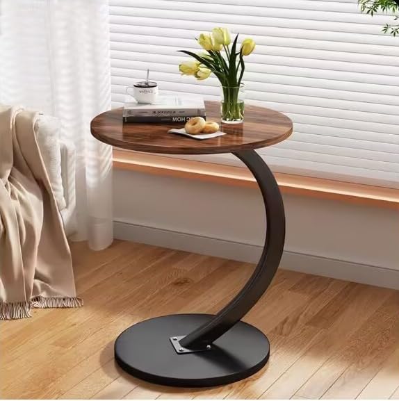 johgee side table Wood, Round coffee table, C-shaped support, table top diameter 40cm, beautiful walnut look, side tables for living room, sofas, wooden, end table