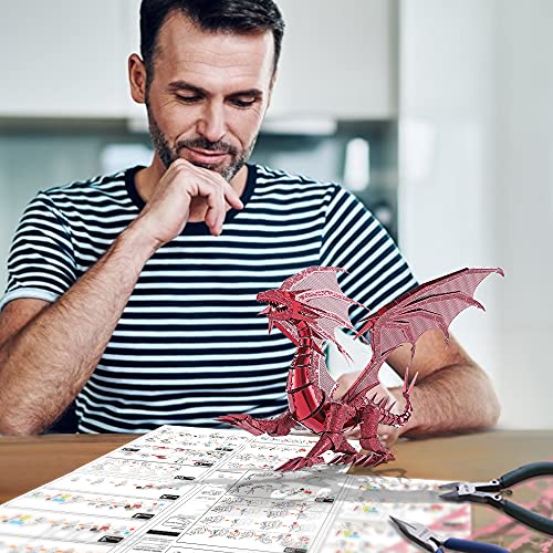 Piececool 3D Puzzle Metal Model Building Flaming Dragon, 3D Metal Puzzle for 340 stainless steel, Entire Metal, 1:1 Restore Collection, Birthday Gift, adult model kit, 115 pieces