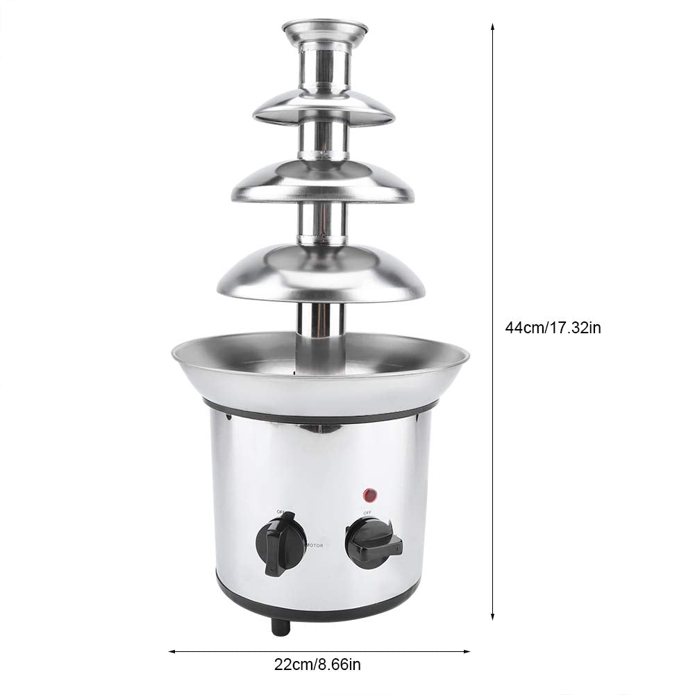 Electric chocolate fountain 170W, stainless steel 4-tiered chocolate fountain for children's birthday parties and weddings.