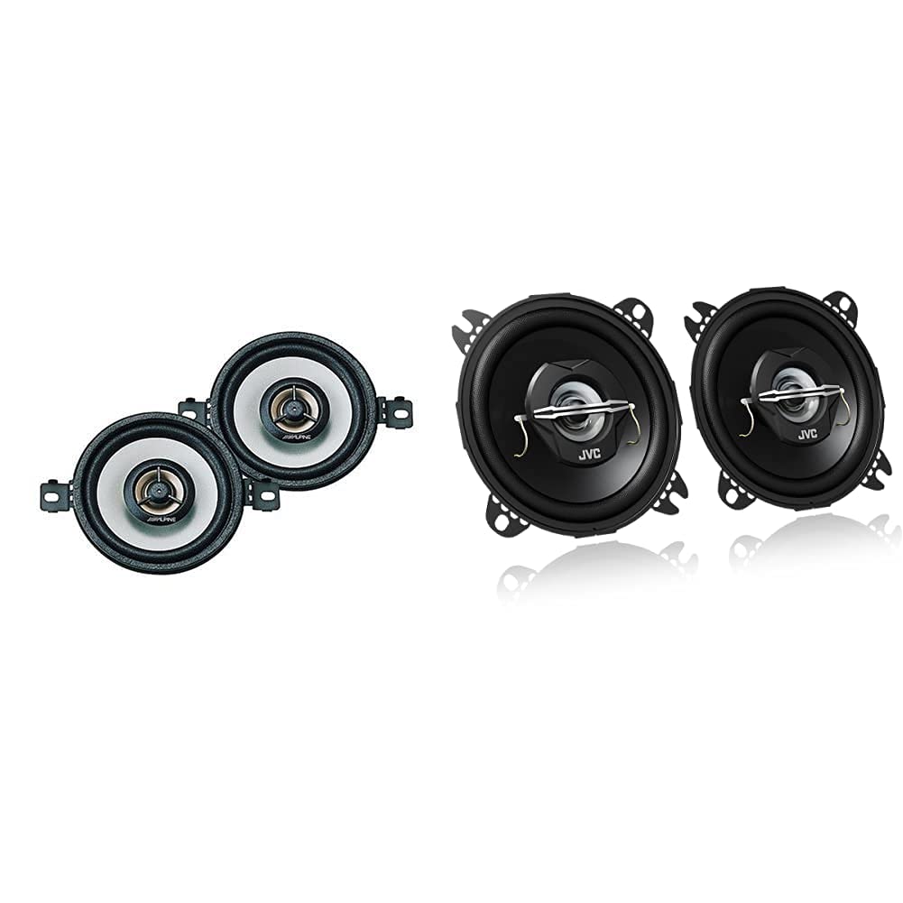 Alpine SXE-0825S 9 cm (3.5 inch) 2-way coaxial speakers & JVC CS-J420X 10 cm 2-way coaxial speakers, 2 pieces.