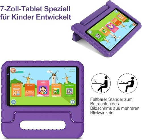 AOCWEI Tablet Android 13 7-inch, 7GB RAM 64GB ROM/TF 512GB, Parental Controls, Education + Games, Dual Camera| WiFi6| BT5.0| Tablet with Case (Purple)