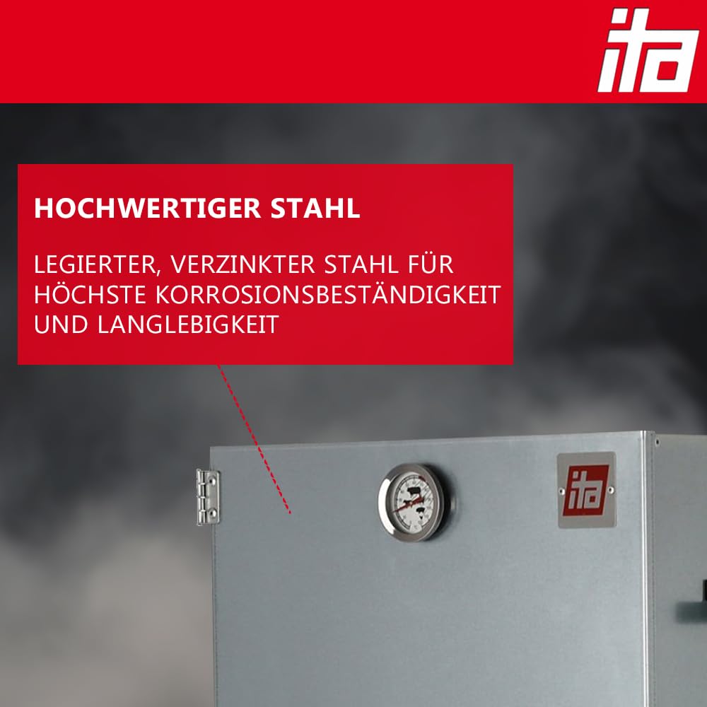 ITA Smokehouse 7003 - Premium XL smoking cabinet with 3 levels 111 cm - Alloy steel - Quality Made In EU Directly from the manufacturer - Smoker for cold smoking & hot smoking - For up to 13kg of meat