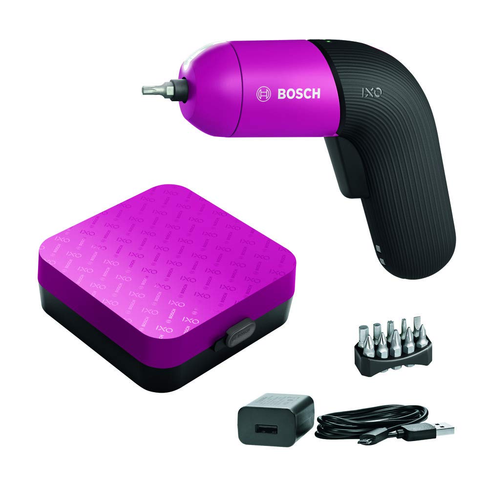 Bosch Home and Garden cordless screwdriver IXO (6th generation, pink, integrated battery with micro-USB charger, variable speed control, in storage box), (L x W x H) 155 x 48 x 126 mm