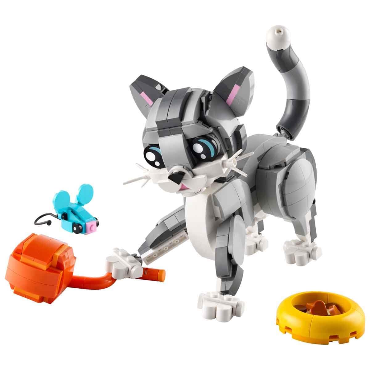 LEGO Creator 3in1 Gray Cat - Animal figure can be rebuilt into a dove or a dog - Toy with minifigures for building - Creative birthday gift for girls and boys aged 8 and up - 31163