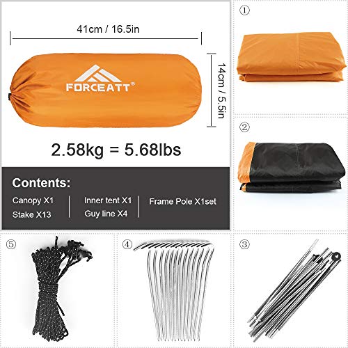 Forceatt tent 2 person camping waterproof 3-4 season, ultralight tents with small pack size, dome tent instant setup for trekking, outdoor, festival. (2 people-Khaki grey)