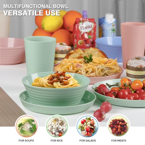 Greentainer plastic dinnerware sets (32pcs) | Lightweight and Unbreakable Camping Dish Set, Plates, Bowls, Cups, Tableware for 8 people, Ideal for Kids & Adults