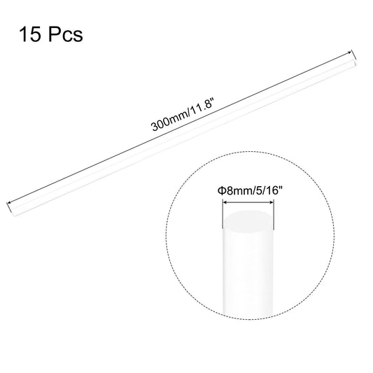 QUARKZMAN 15 Pieces Acrylic Plastic Round Rod 8mm x 300mm PMMA Acrylic Plastic Bar Transparent Acrylic Rods for DIY Handmade Crafts Lighting Garden Decorations - 5/16" x 12"