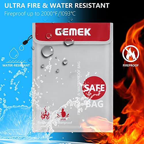 Fireproof waterproof money and document bag 38 x 28cm & 23 x 18cm set, GEMEK fire and water resistant storage bag for A4 A5 documents, cash, jewelry, passport, tablet, laptop (Silver)
