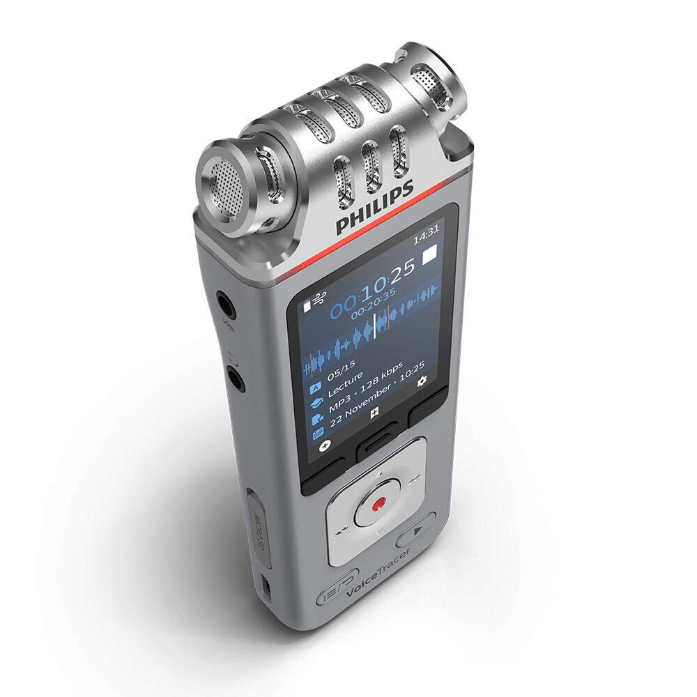 Philips VoiceTracer Audio Recorder DVT4110 digital dictation device for lectures and interviews, 3 high-fidelity microphones, 8GB, smartphone app (Android/iOS)