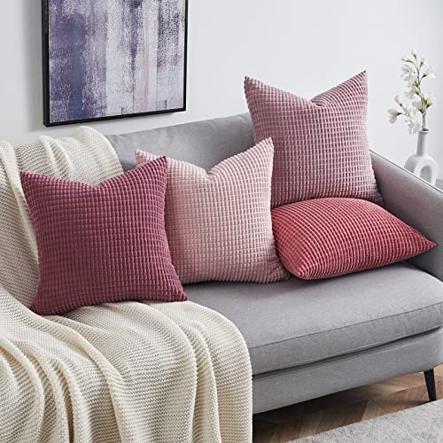 Topfinel 50x50 Pink Pillowcase 4 Pack Corduroy Gradients Throw Pillow Covers Cushion Cover Decorative Sofa Couch Pillow Case for Living Room Bedroom Balcony Kids Cozy