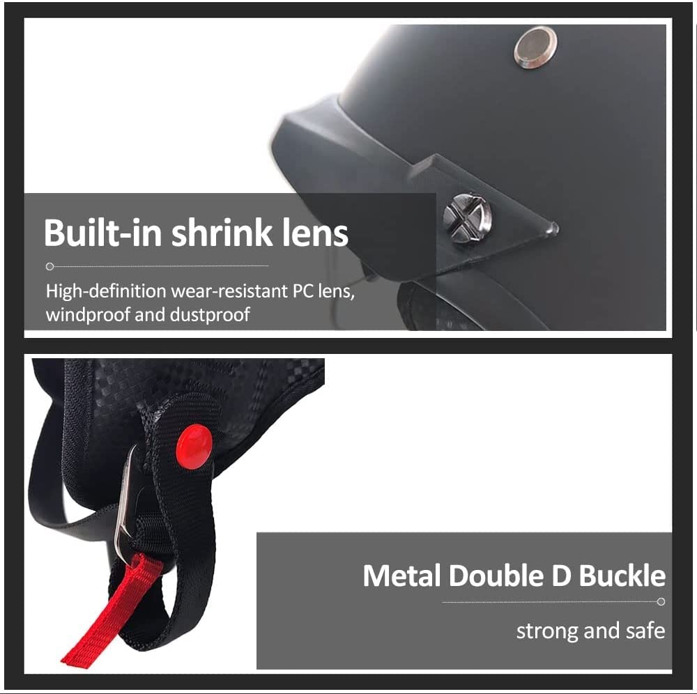 Retro helmet with ECE certification, suitable for scooters, cruisers, choppers, skateboards. Anti-collision motorcycle half helmet with visor for men and women. Available in matte black, size L.