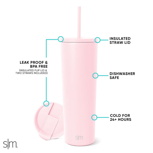 Simple Modern thermos cup with straw and lid | Drinking cup with handle Reusable stainless steel | Gifts for women and men | Classic | 830ml | Blush