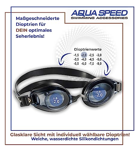 Aqua Speed Lumina swimming goggles with optical lenses -4.0 for adults teenagers | Swim Goggles Anti-Fog | UV Swimming Goggles | Competition | Swim Goggles Swim Training - Black - Tinted
