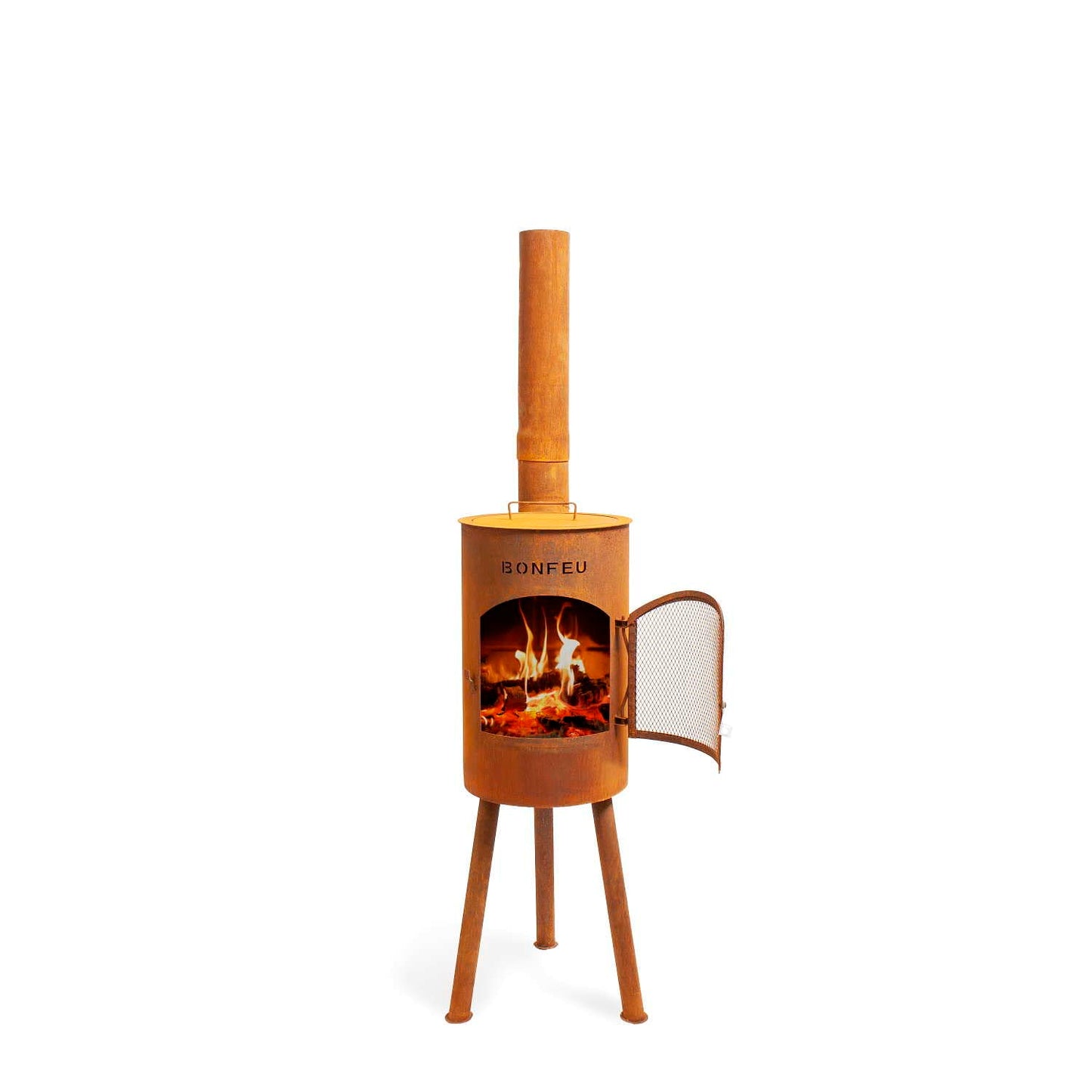 BonFeu Bongiano SP rust - patio fireplace - fire pit with spark protection for relaxing evenings - outdoor fire column - patio fireplace with grill grate - garden oven made of high-quality steel - 30x30x142cm