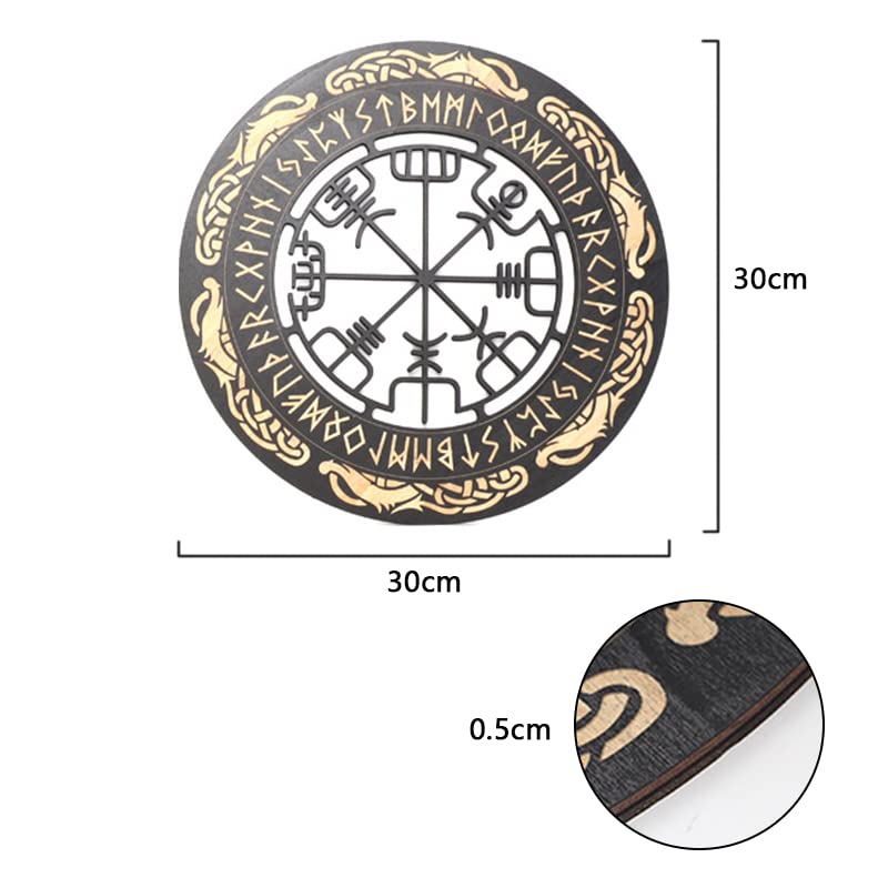 Arsey Vikings Nordic Mythology Runes Wooden Ornaments Medieval Decor Wall Sculptures Wall Ornament Compass Tree of Life Vegvisir Wall Decor Living Room Bedroom Wall Art, Wood, Yellow, 4 Pieces
