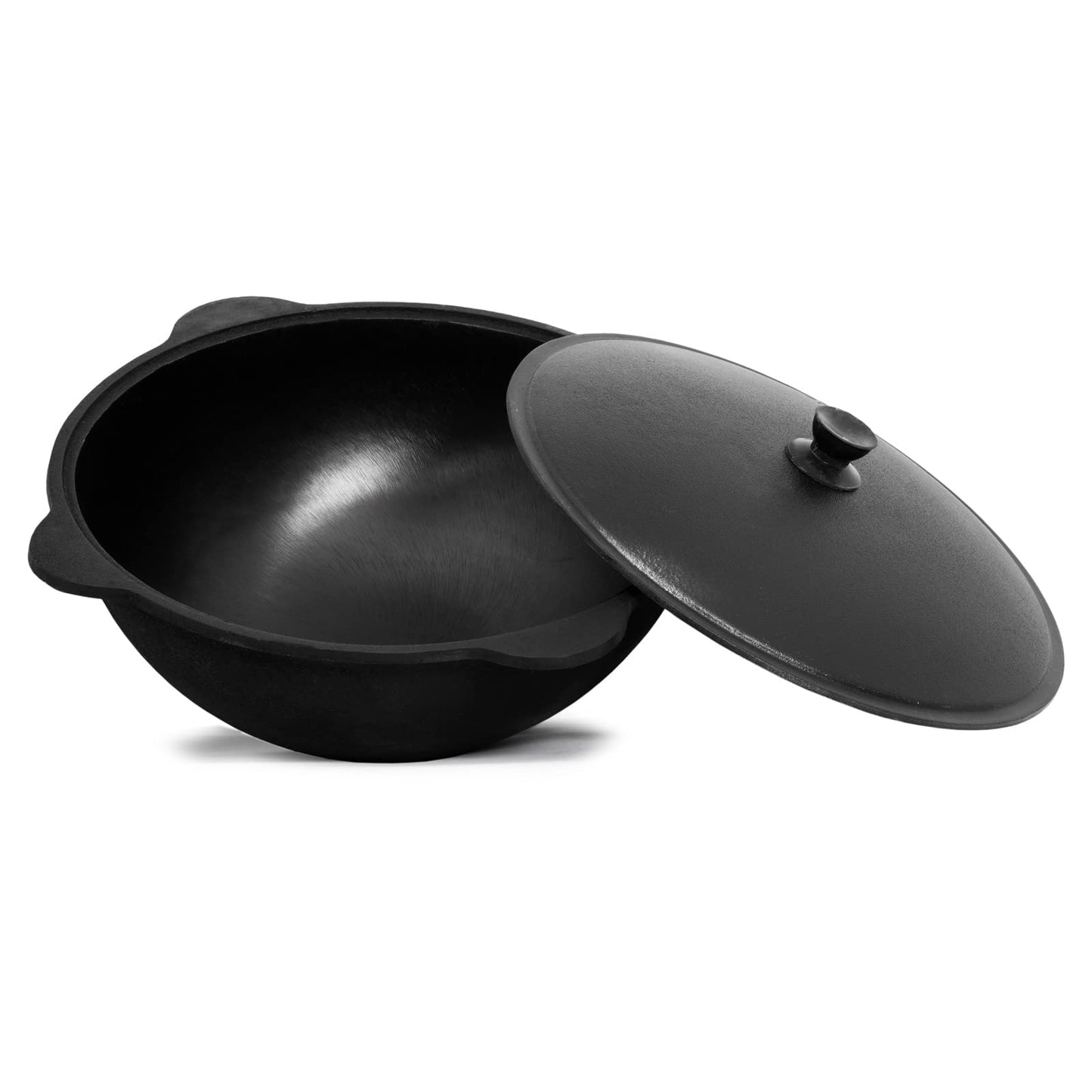4BIG.fun Kazan made of cast iron 8 L with aluminum lid flat bottom Uzbek Swivel pot NAMANGAN Kasan Uzbek Asian WOK cast iron pot Grill wok