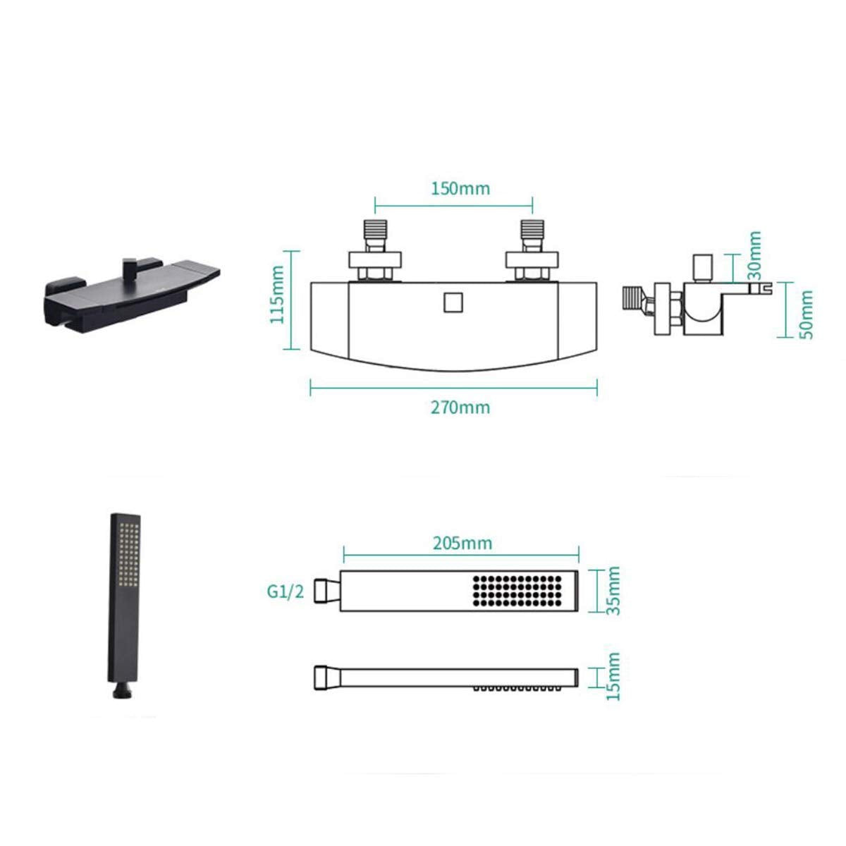 Bathtub faucet waterfall black, bathtub faucet with handheld shower, brass material tub faucet with shower bathtub wall faucet bathtub faucet black matte (black)