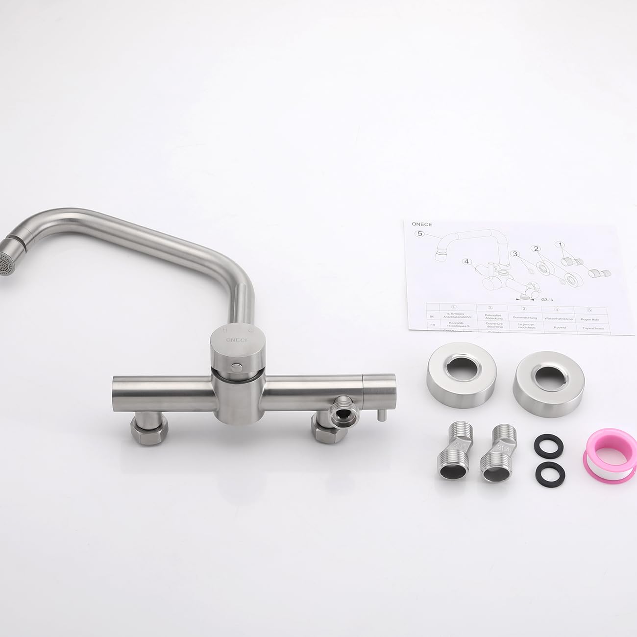 ONCE kitchen faucet in wall with 3/4 inch connection for dishwasher/washing machine, wall faucet with 2 spray modes, kitchen wall-mounted mixer tap, matte