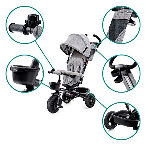 Children's trike 6 in 1 AVEO, kids tricycle, jogger with accessories, foldable, sunroof, handlebars, puncture-proof wheels, rubber wheels, from 9 months to 5 years, accessories, navy blue
