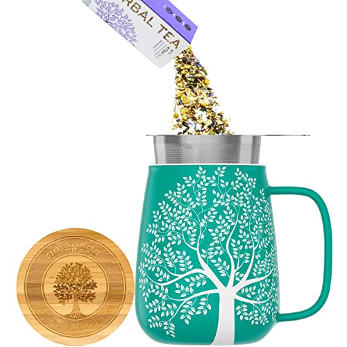 amapodo tea cup with lid and infuser - 600ml porcelain tea mug large - jumbo cup - XXL tea cup set turquoise - plastic-free