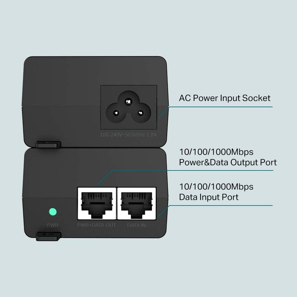 TP-Link TL-POE160S PoE+ Injector (2 Gigabit Ports, compatible with 802.3af/at, total power up to 30W, wall-mount and desktop design, plug and play) Black, unique