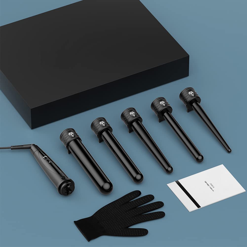 5 in 1 LCD Ceramic Coating Multifunctional Interchangeable Wave Iron with Gloves Curling Kit ET-W301