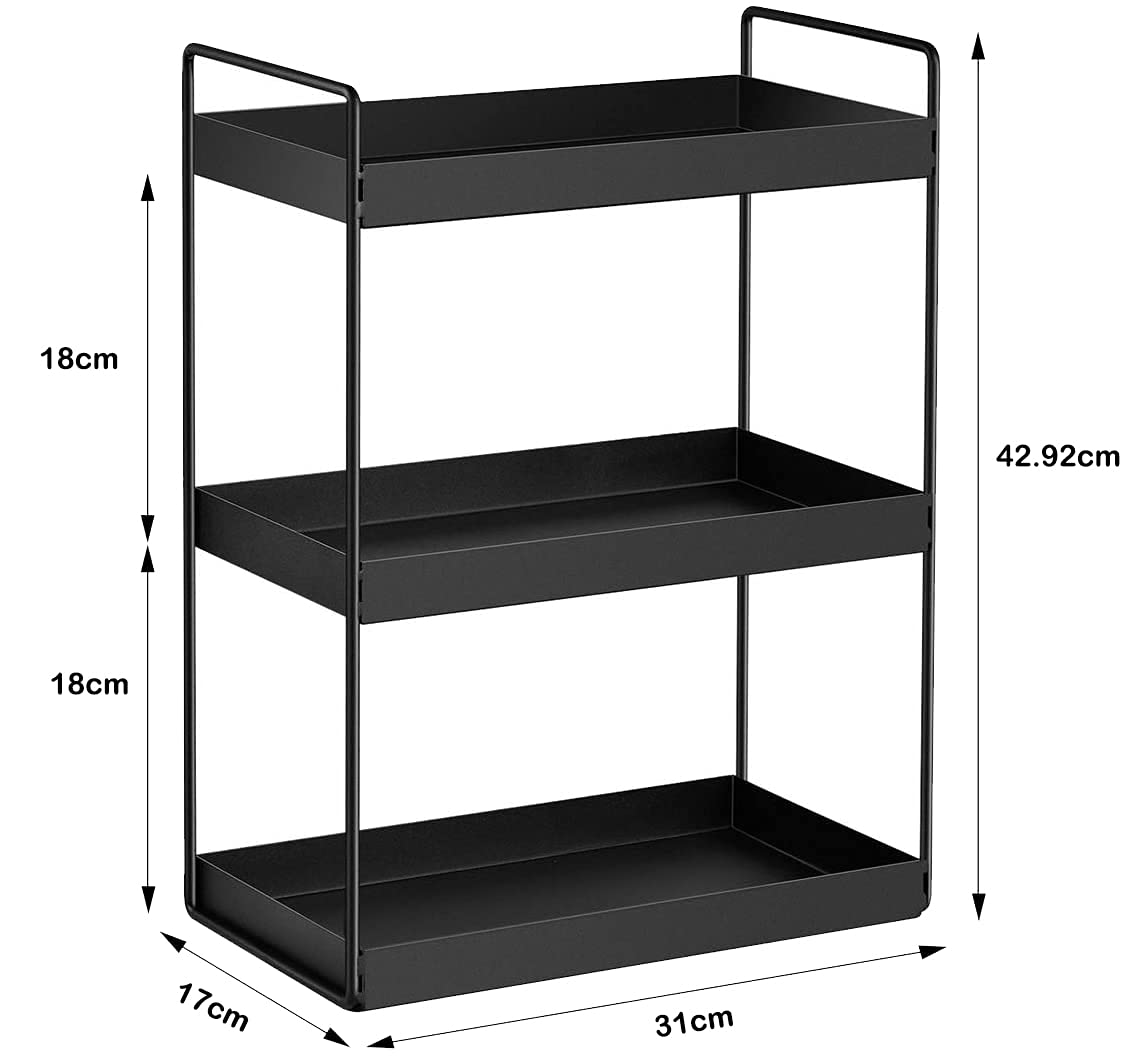 XINGDOZ Kitchen Spice Rack with 3 Levels Bathroom Countertop Under Cabinet Organizer Vanity Tray Cosmetics & Makeup Storage, Black