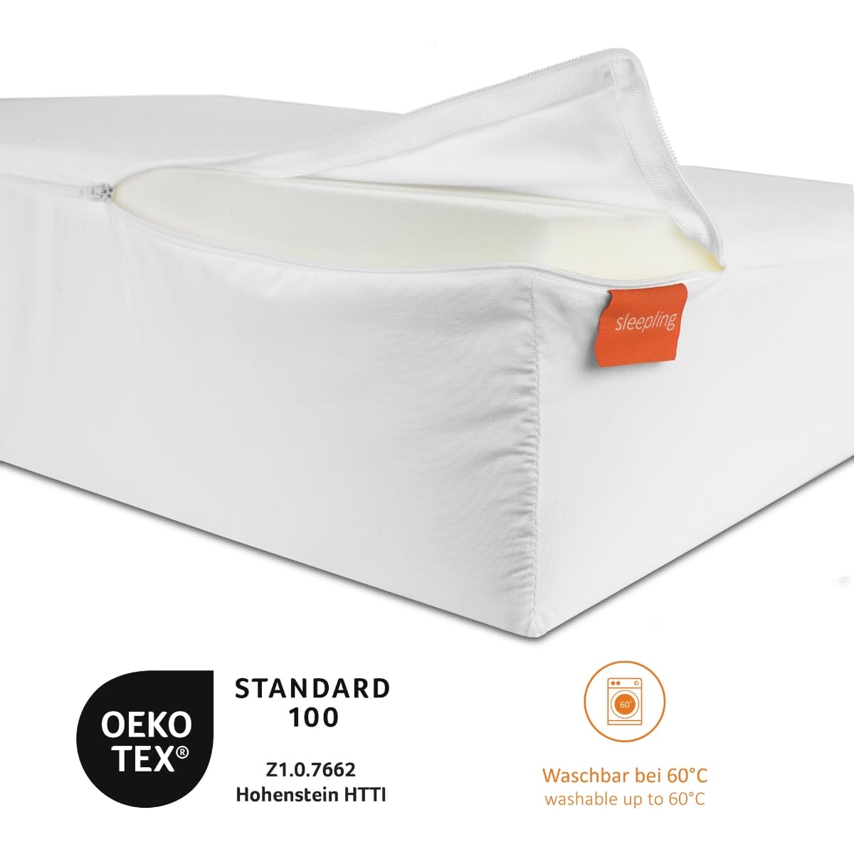 Sleeping wedge pillow, reflux pillow for bed and sofa, mattress wedge for adults, bed riser, 45 x 100 x 15 cm, including washable cover up to 60 degrees, Oeko-Tex 100, Made in EU.