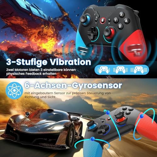 ISENPENK Wireless Controller for Switch Console, Gamepad with Wake-up, Bluetooth Controller Remote Wireless Grip with RGB Lighting Dual Vibration Turbo Wake-up for Kids Adults