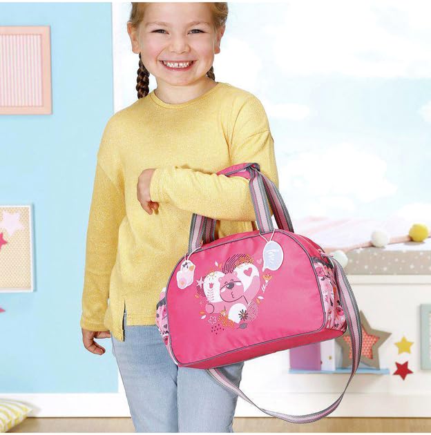 Zapf Creation 832455 BABY born Changing Bag - Doll changing bag in pink and grey including changing mat, diaper, and powder compact.