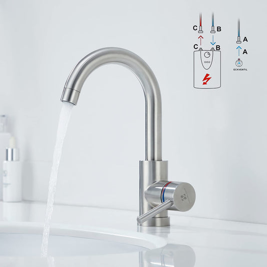 HOMELODY Low Pressure Faucet Bathroom/Kitchen 360° Rotatable Bathroom Faucet Kitchen Tap Single Lever Mixer Basin Faucet Sink Faucet Water Heater Mixing Valve Made of Stainless Steel