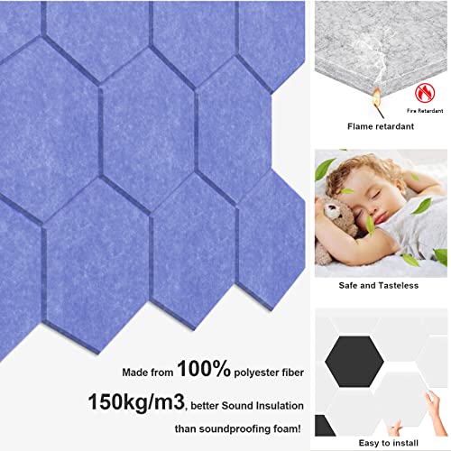 JBER hexagon acoustic panels, soundproof foam panels, self-adhesive, 35.6 x 30.5 x 1cm, high-density sound-absorbing panels for acoustic treatment, home office, 12 pieces (Navy Blue)