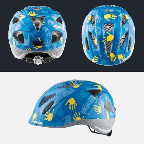 ALPINA XIMO - Lightweight, Secure & Impact-Resistant Bike Helmet With Optional LED Light for Kids, Blue Hands Gloss, 49-54 cm