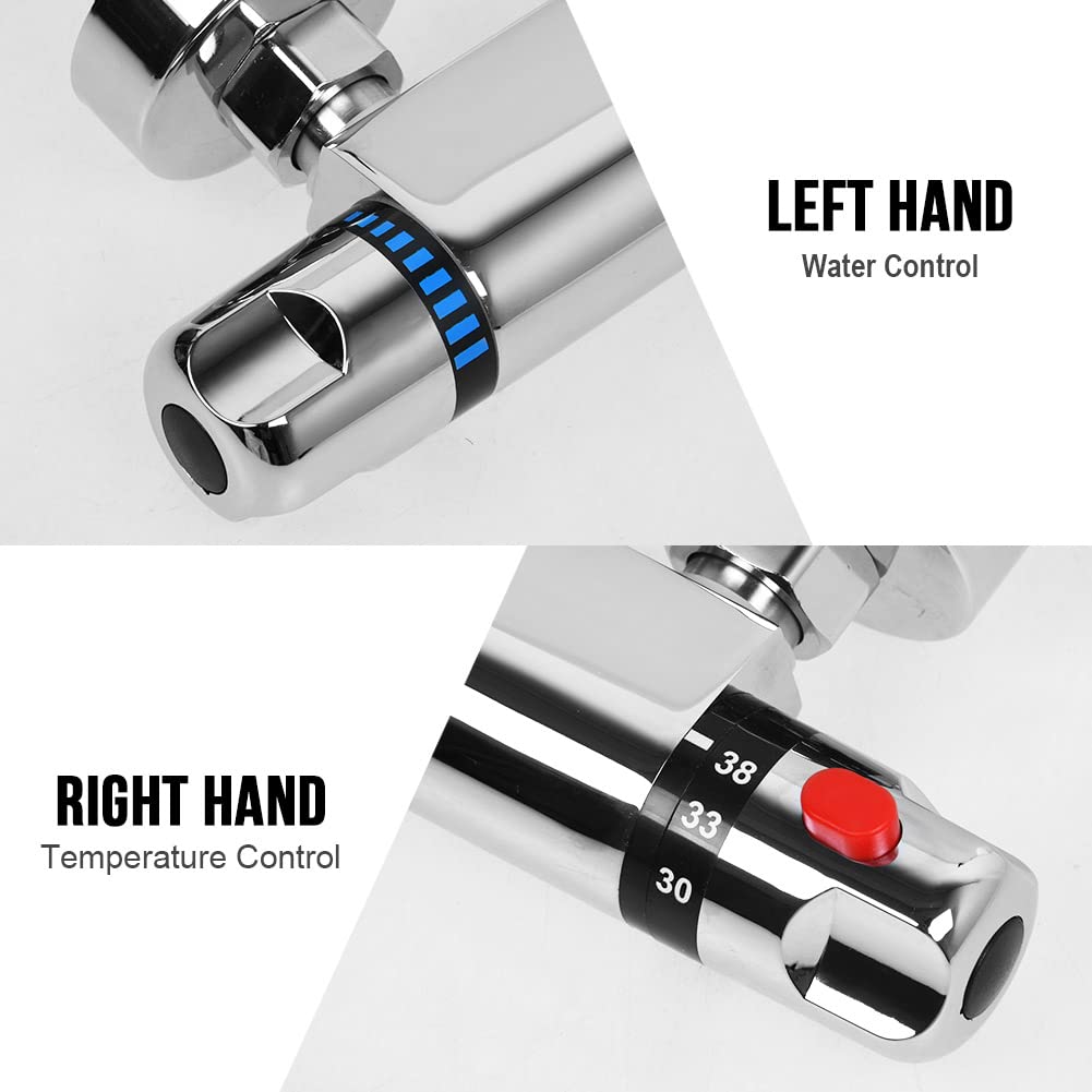 Thermostatic shower faucet with 38°C safety button, temperature control, wall-mounted, 1/2" shower thermostatic mixer tap for bathroom.