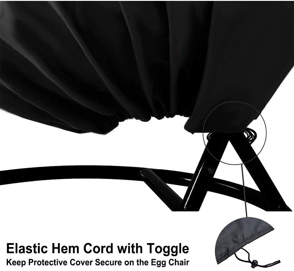 Hanging Chair Cover, longziming Large Cover for Hanging Chair Oxford Waterproof, Windproof, UV Resistant, with PVC Coating, Drawstring Black (200 x 230 cm)
