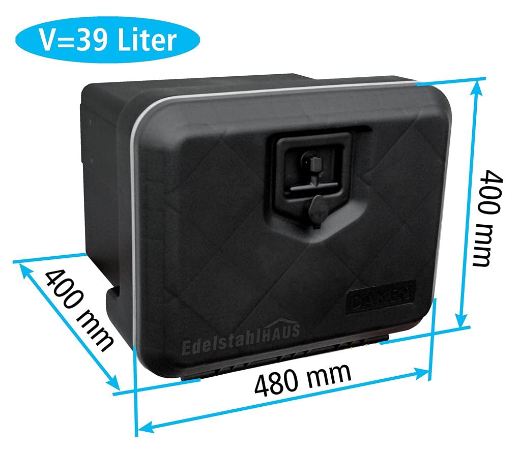 Plastic truck storage box 480x400x400mm, 39 ltr, stainless steel tool box, Daken W040.