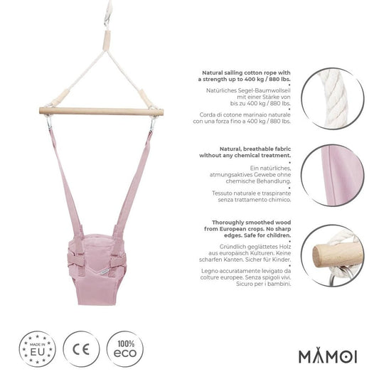 MAMOI® Door Bouncer Baby from 6 months, Jumper Baby Jumper Bouncer, Baby Swing for door frames, Indoor Swing, Door Swing, Bouncer, Children's Swing, Door Hopper, Baby Jumper Swing in pink.