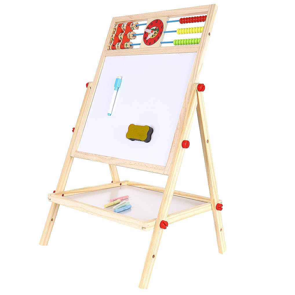 Kruzzel Folding Kids Easel Double Sided Chalkboard Whiteboard with Accessories Wood 22472, Multicolor