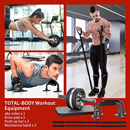 EnterSports Ab Roller, 6-in-1 Ab Trainer with Fitness Band, Push-Up Bars, Knee Pad, Fitness Equipment Ab Wheel Set.