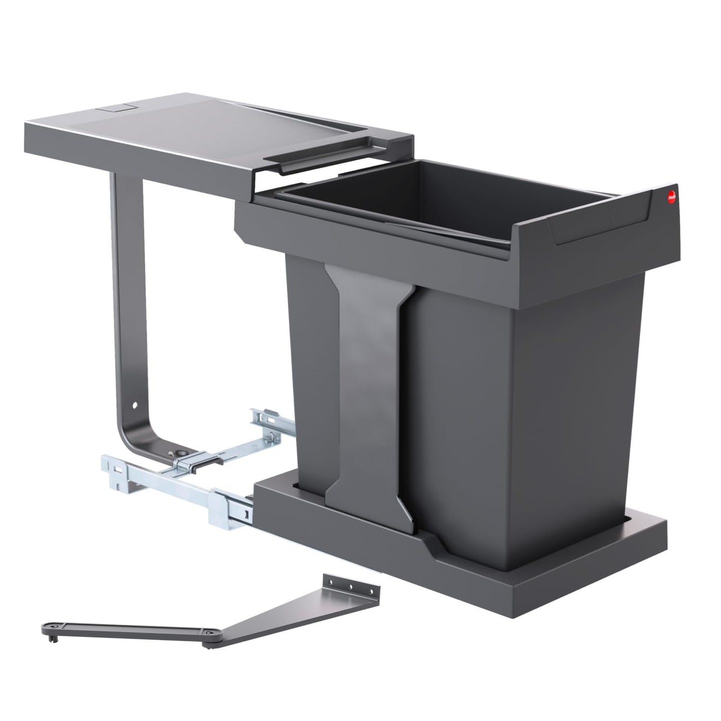 Hailo Waste Bin 3636001 | Solo model with pull-out mechanism | 20 liter inner bucket | for cabinets from 400mm width with hinged door | Anthracite