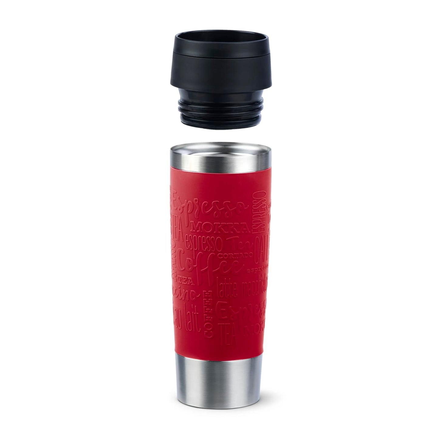 Emsa N20222 Travel Mug Classic insulated mug 0.5 liters, new comfort screw cap, stainless steel, keeps hot for 6h and cold for 12h, 100% leak-proof, dishwasher safe, 360° drinking opening, Dark Red