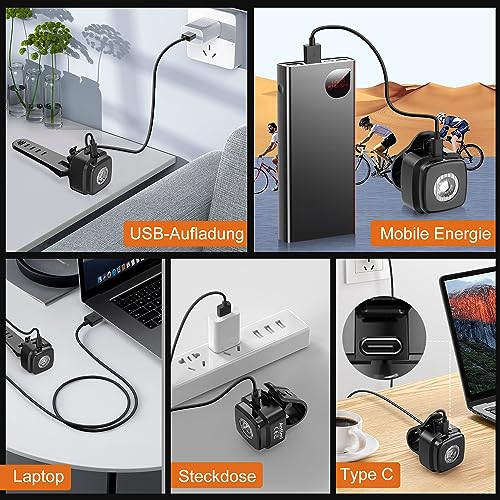 Antimi bicycle light set, StVZO-approved lighting set LED IPX5 front light + rear light bike light set USB Type C.