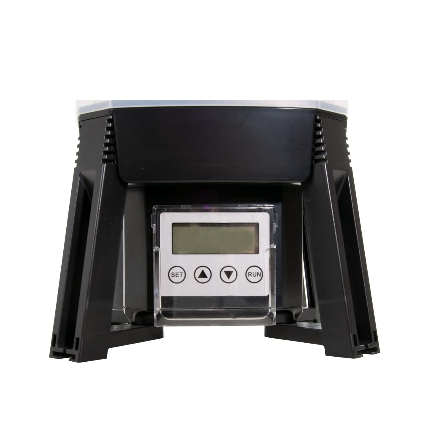 AquaForte Fishfeeder 6 liter Solar, 1-6 feedings/day, feeding time up to 20 sec, pellet size 3-10 mm, ejection range ± 1, 2 or 3 m, distribution angle: 120° horizontal, incl. solar panel.